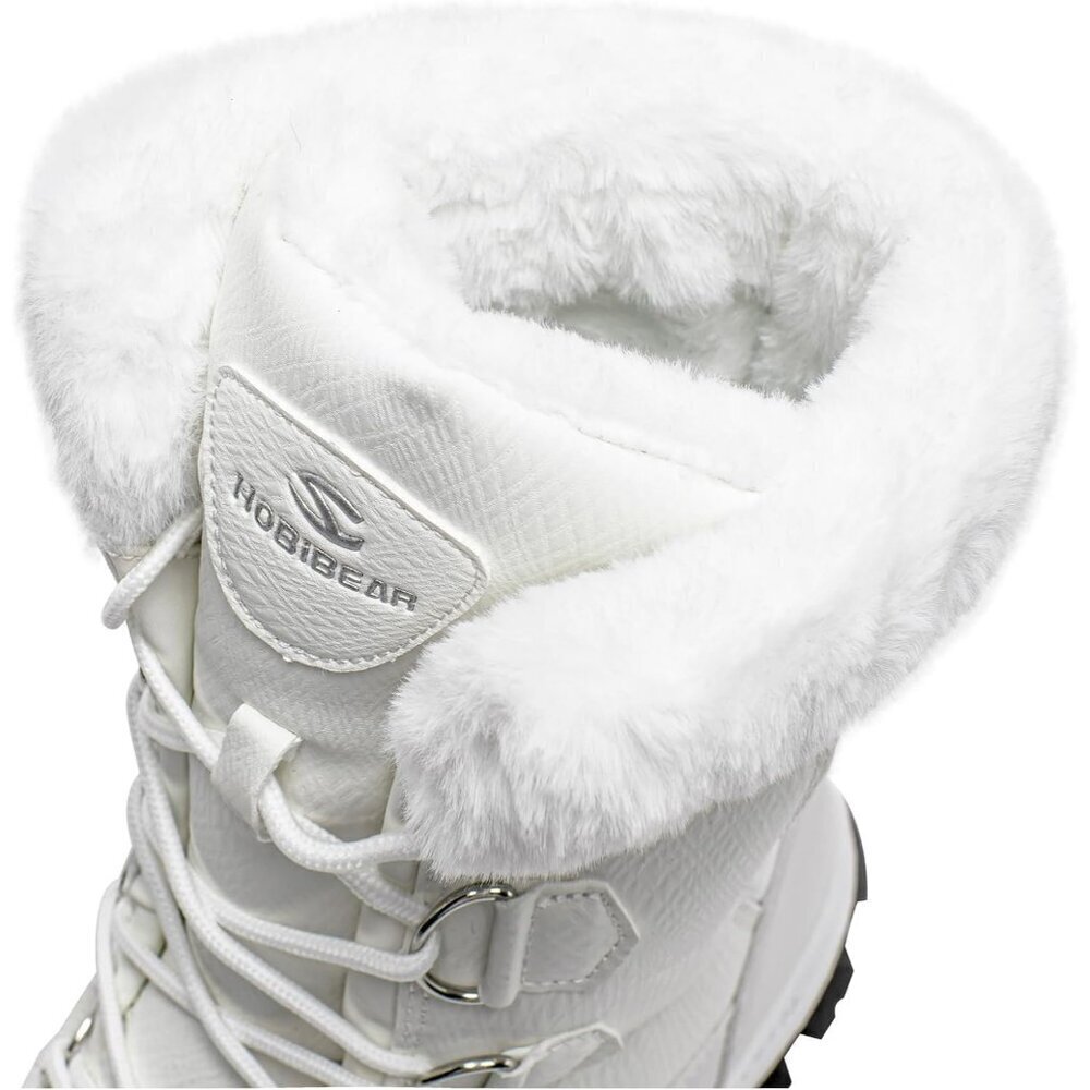 HOBIBEAR Women Waterproof Winter Snow Boots White Fur Lined Insulated Warm Shoes - Picture 3 of 6